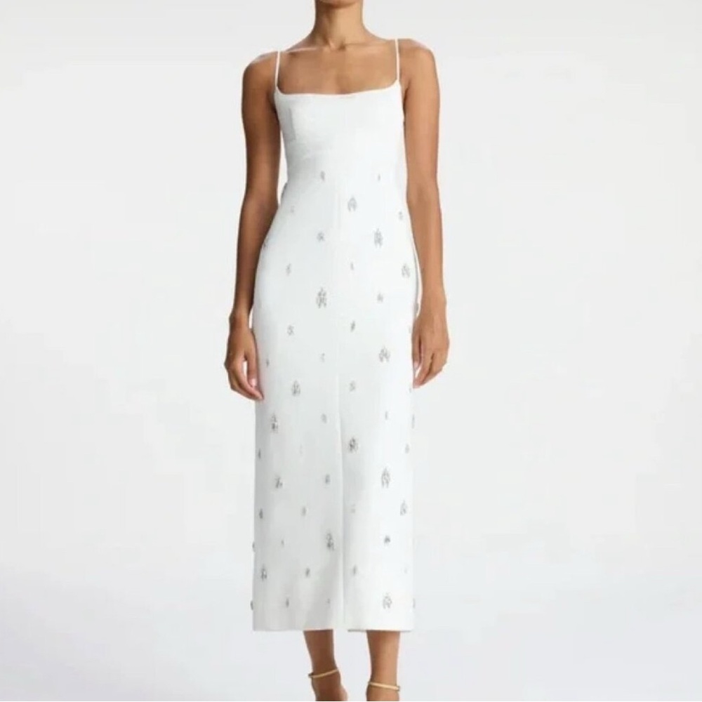 A.L.C. White Cream Embellished Midi Slip Dress